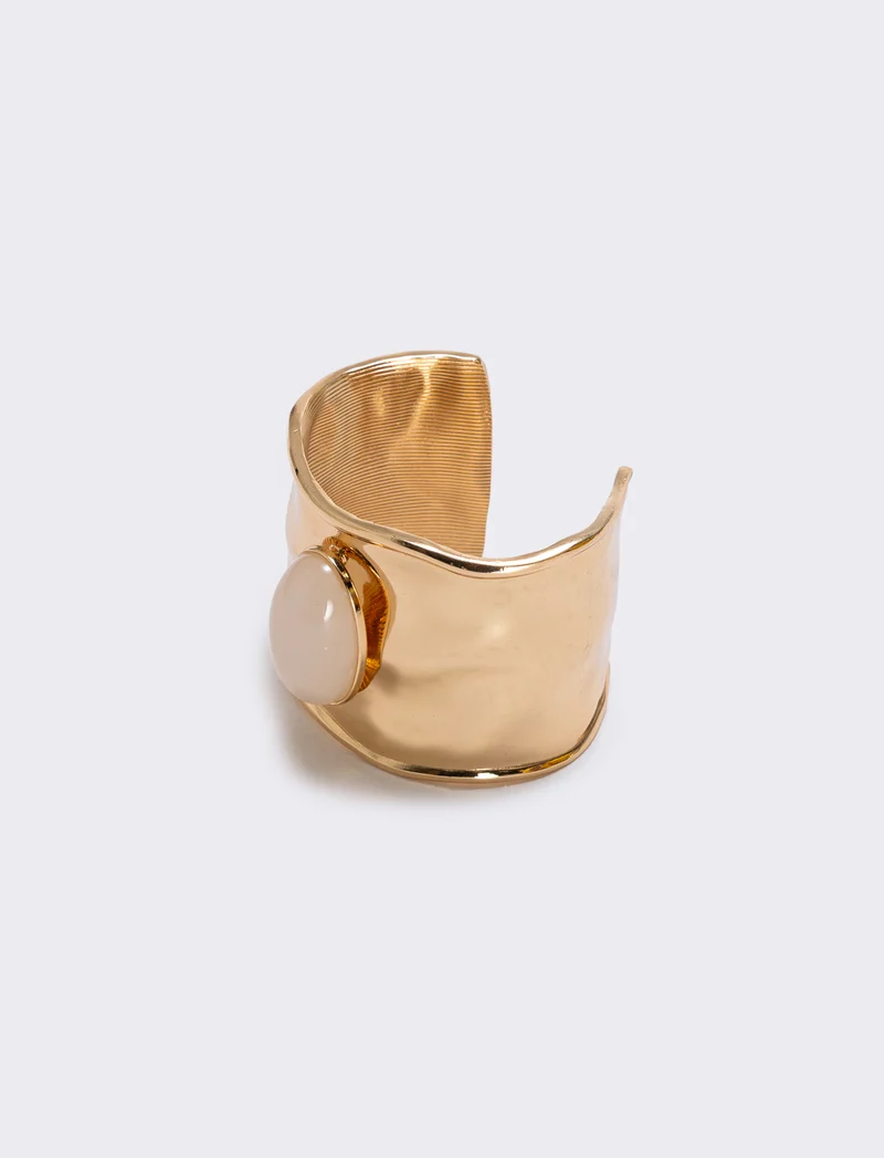 Bracciale rigido largo con grande pietra - Beige