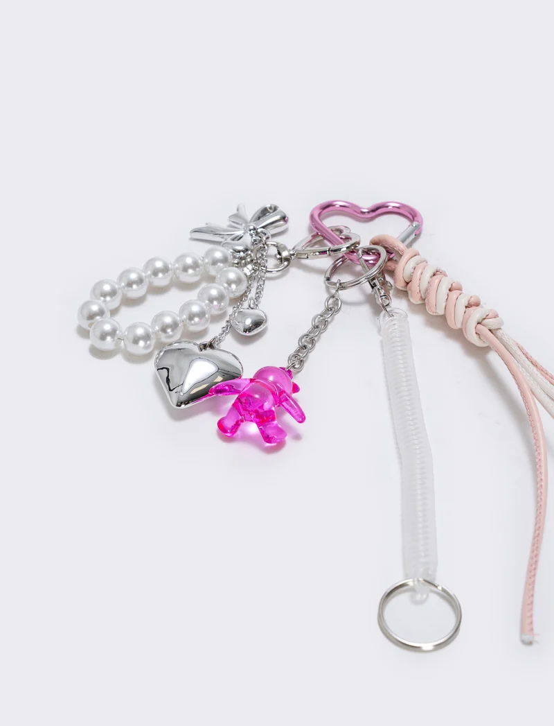 Portachiavi con ciondoli vari soggetti - Rosa