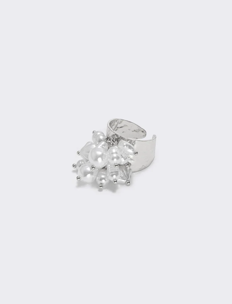 Anello con perle e ciondolo elegante - Argento