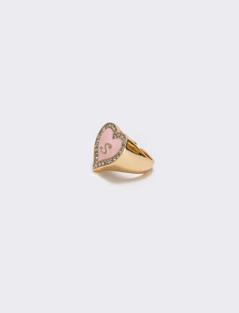 Anello cuore smaltato con strass - Var 7