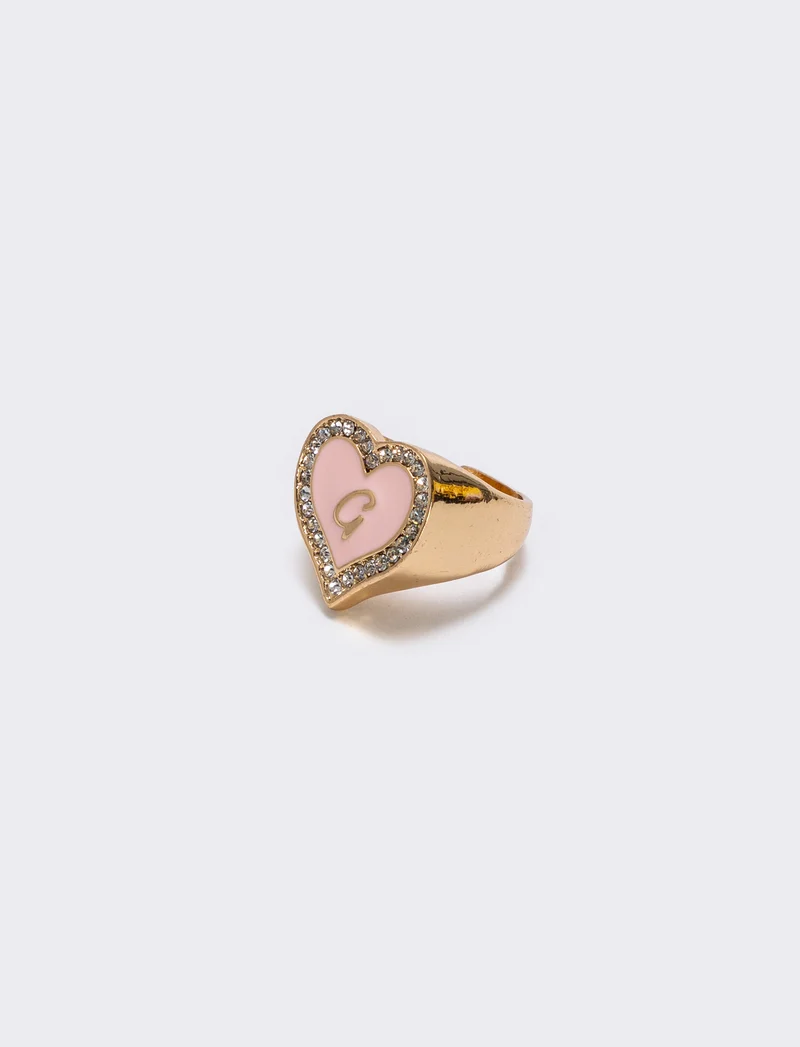 Anello cuore smaltato con strass - Var 4