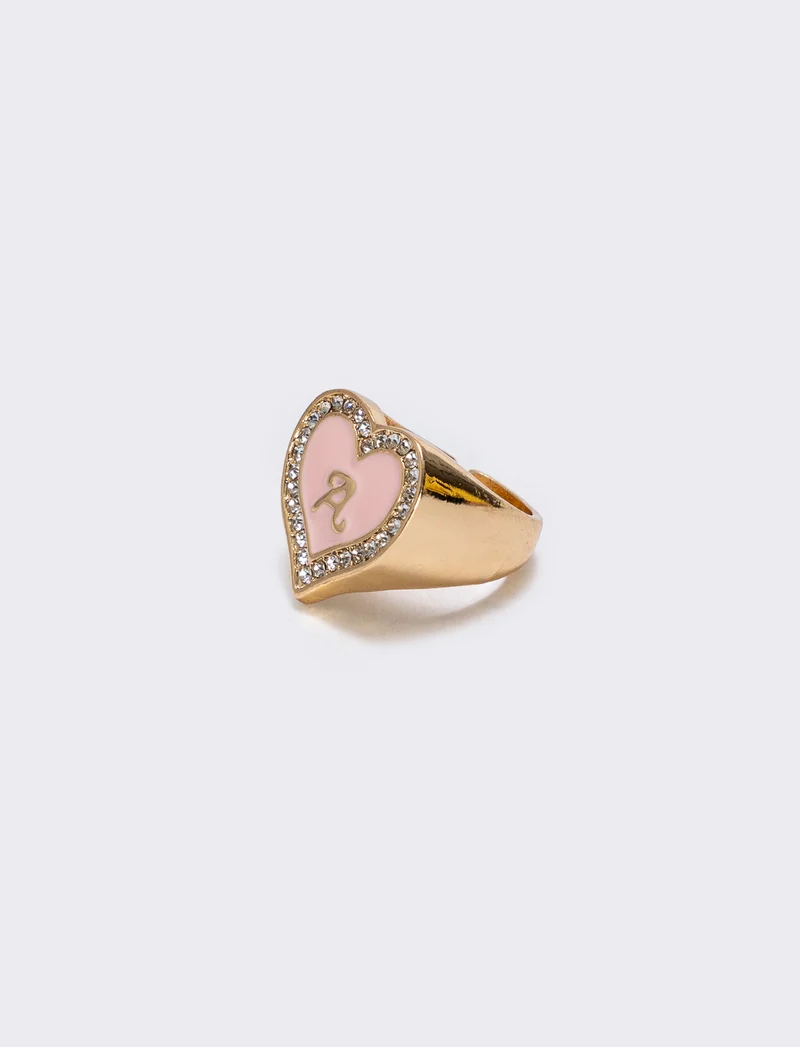 Anello cuore smaltato con strass - var 1