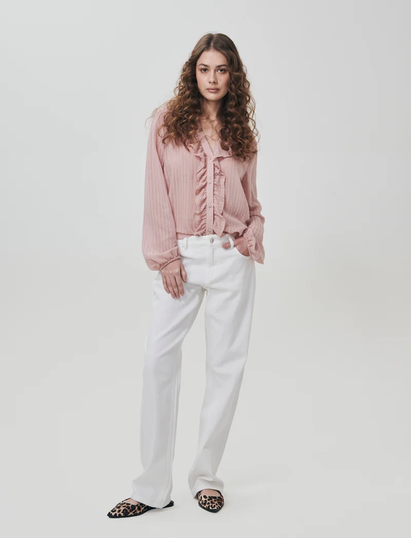 Camicia con Rouches e Collo Coreano - Rosa antico