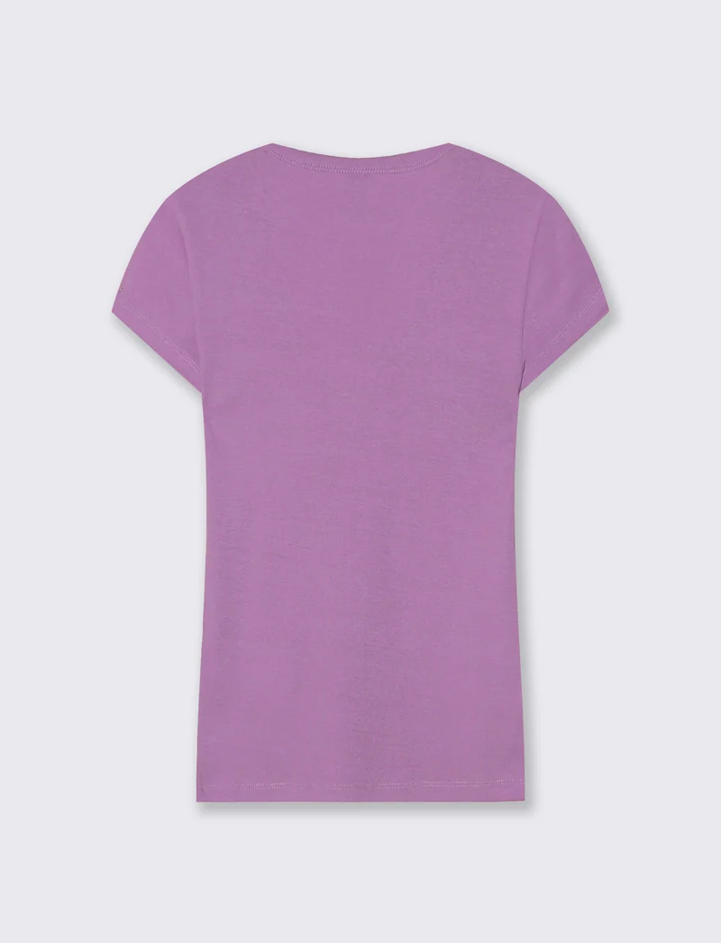 T-shirt basic a costine con scollo a V - Viola malva