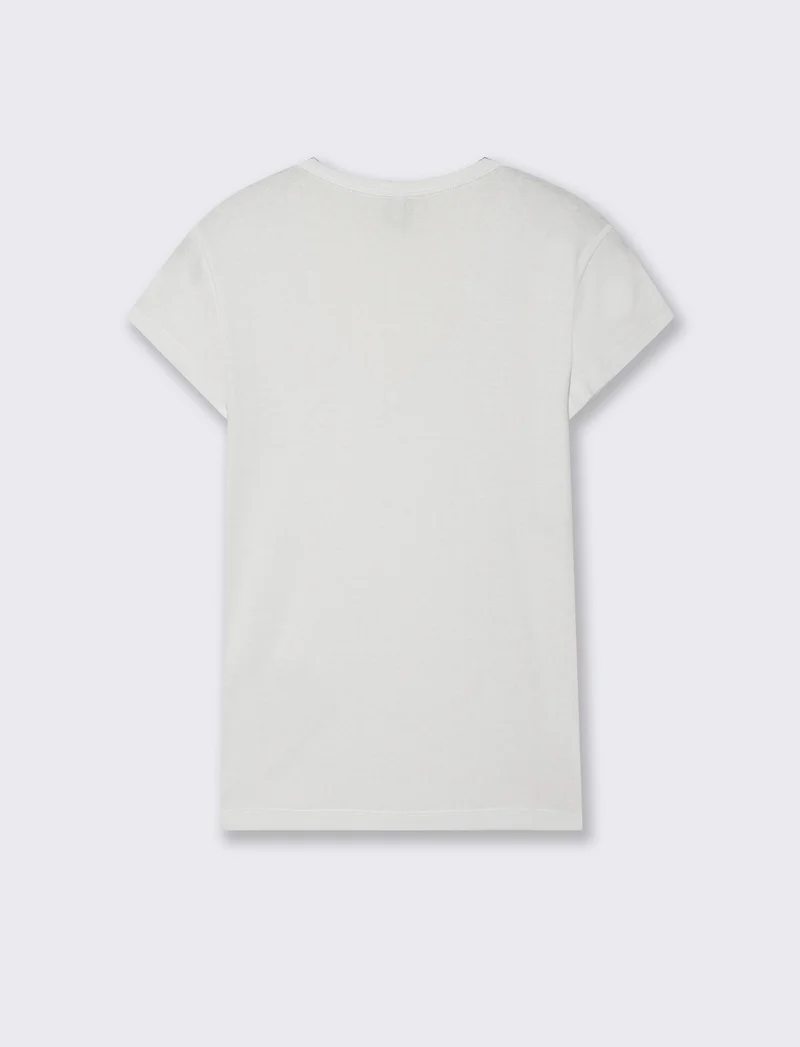 T-shirt basic a costine con scollo a V - Bianco