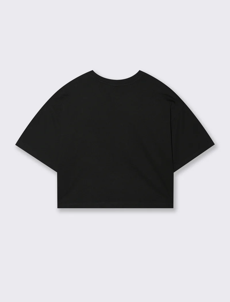 T-shirt Crop con Stampa e Manica Corta - Nero