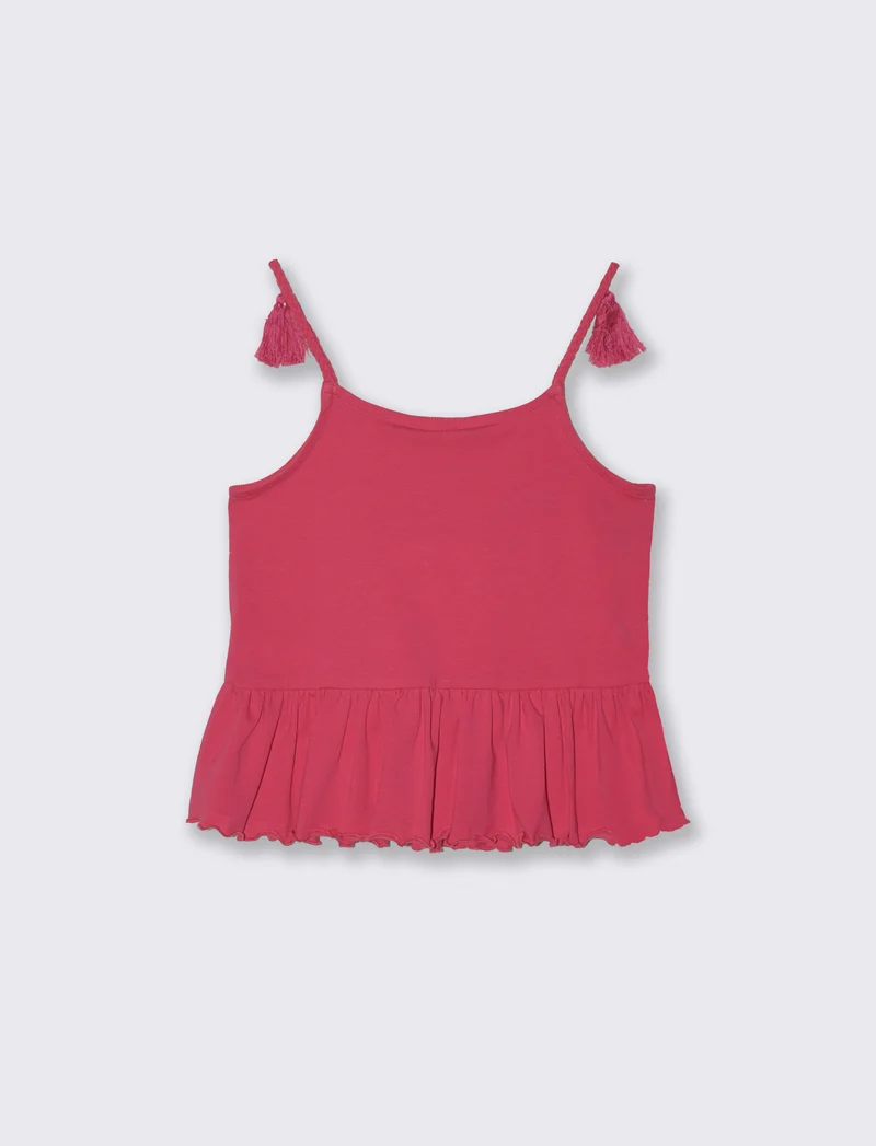 Top in cotone con bretelle e patch 3D - Fuxia