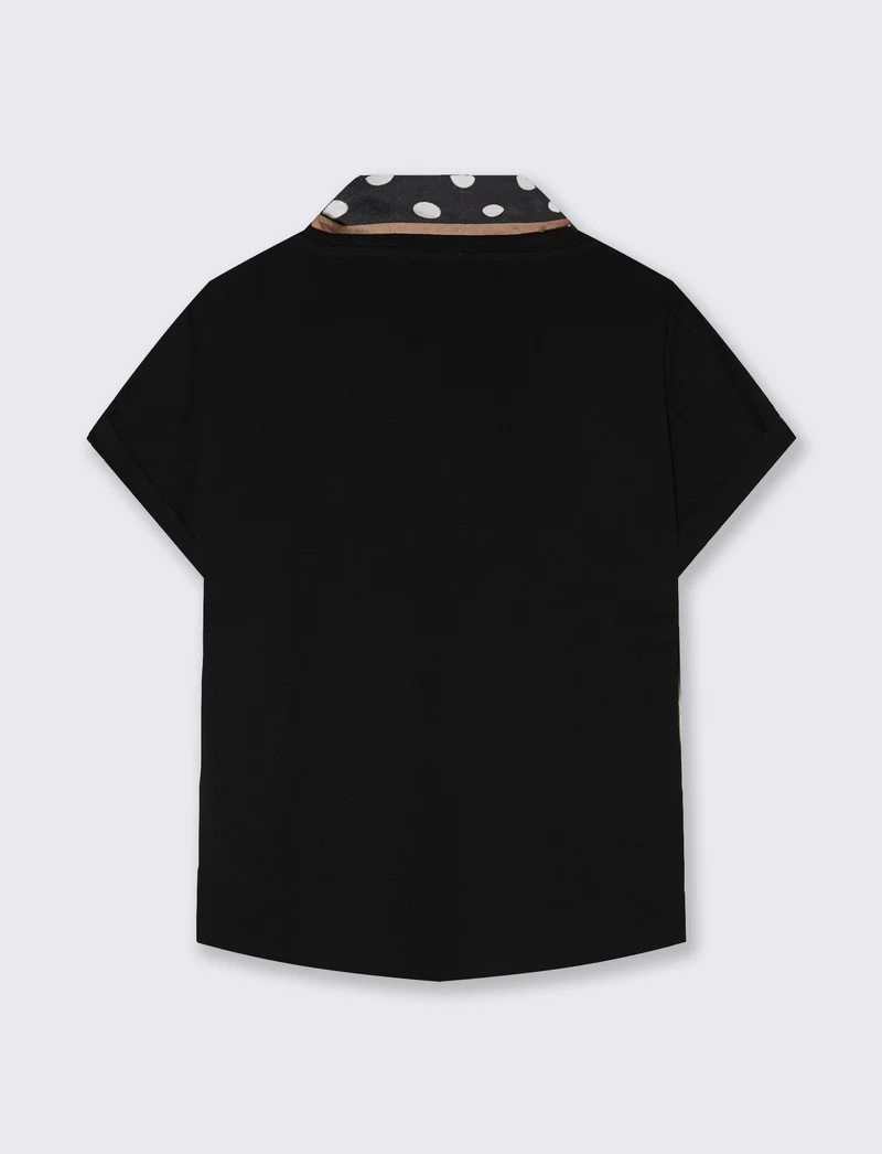 T-shirt in cotone con foulard incluso - Nero