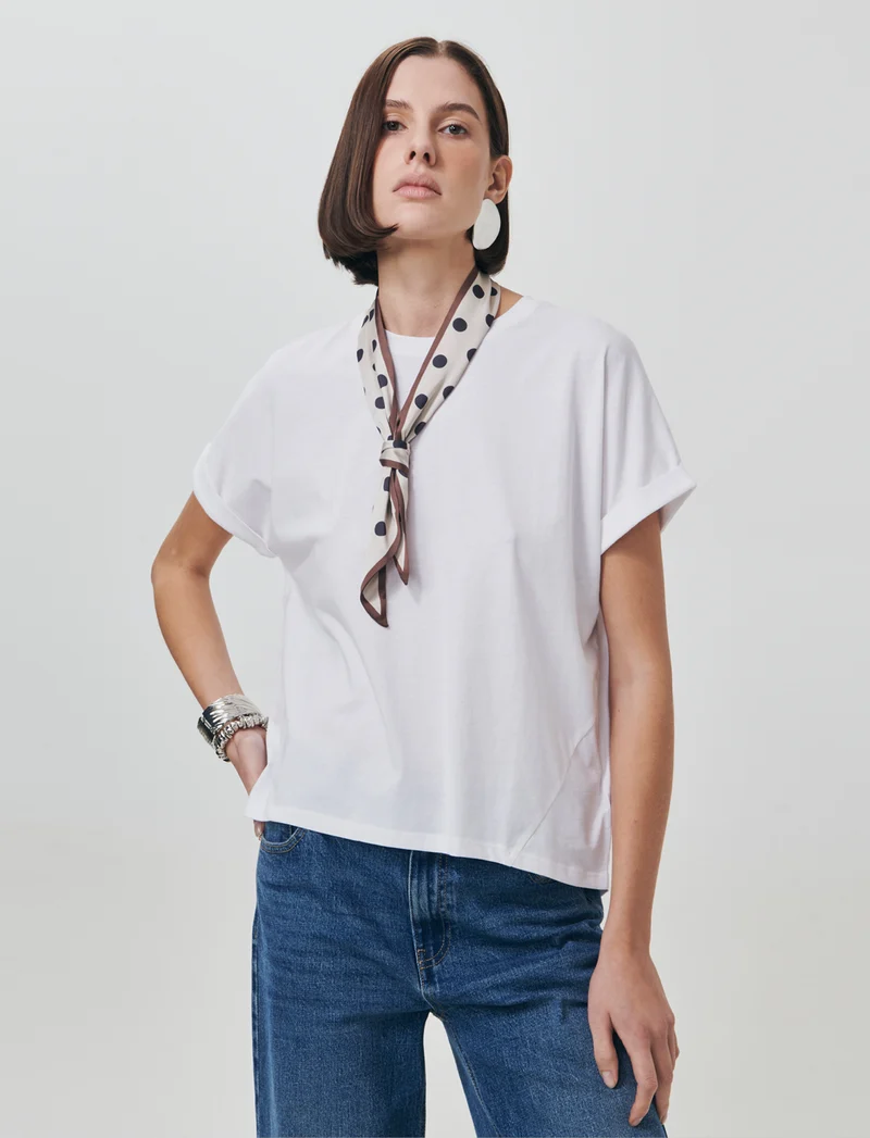 T-shirt in cotone con foulard incluso - Bianco