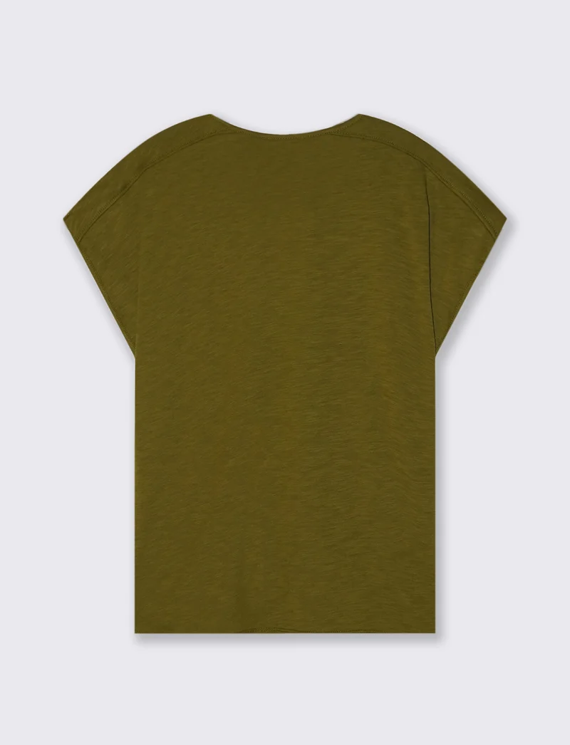 T-Shirt Mezza Manica Scollo Serafino - Verde abete