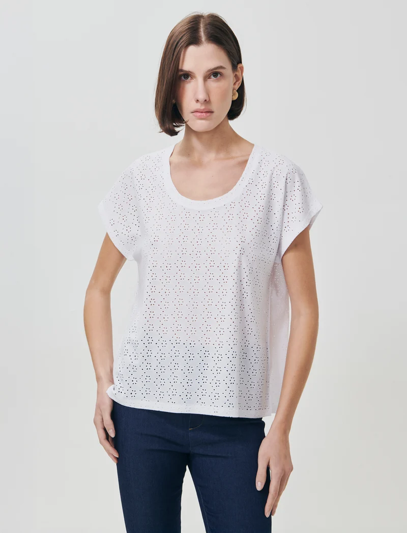 T-Shirt Girocollo a Maniche Corte Fit Morbido - Bianco