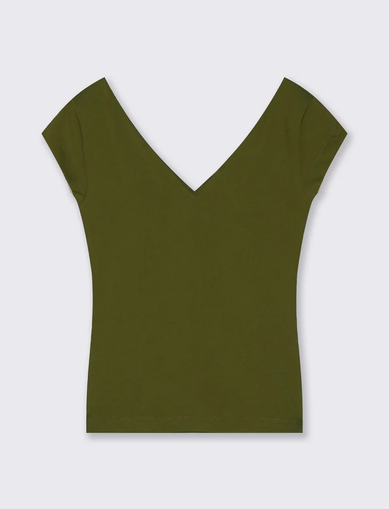 T-Shirt Cotone Scollo a V - Verde abete