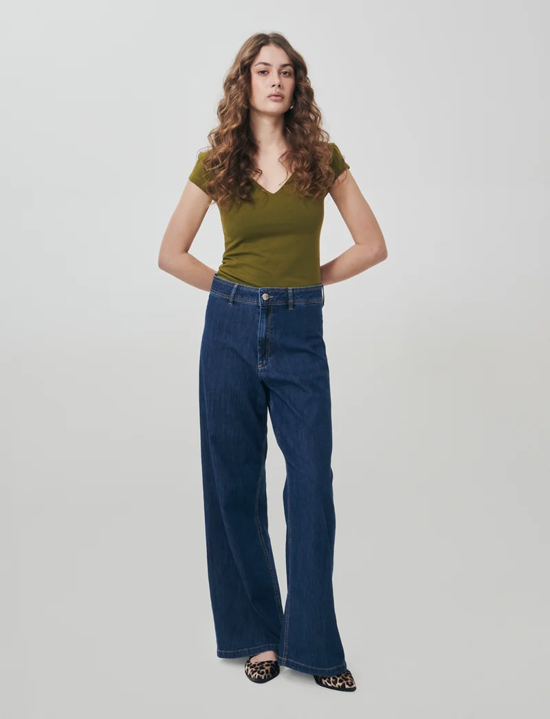 T-Shirt Cotone Scollo a V - Verde abete