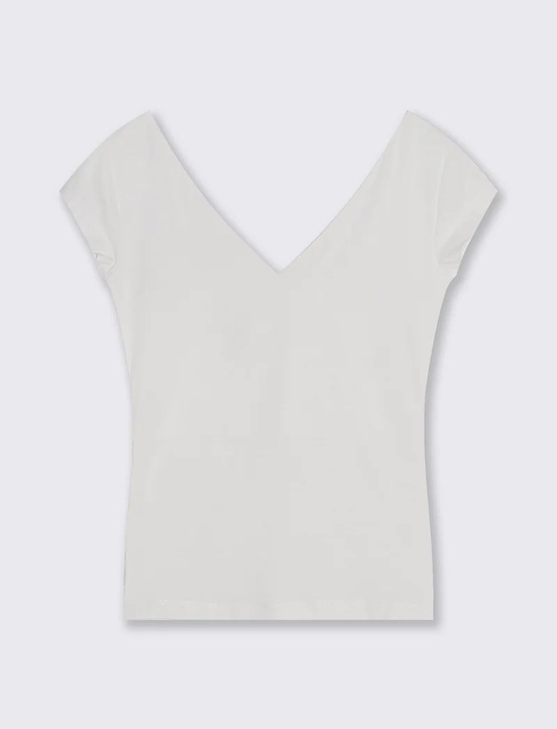 T-Shirt Cotone Scollo a V - Bianco