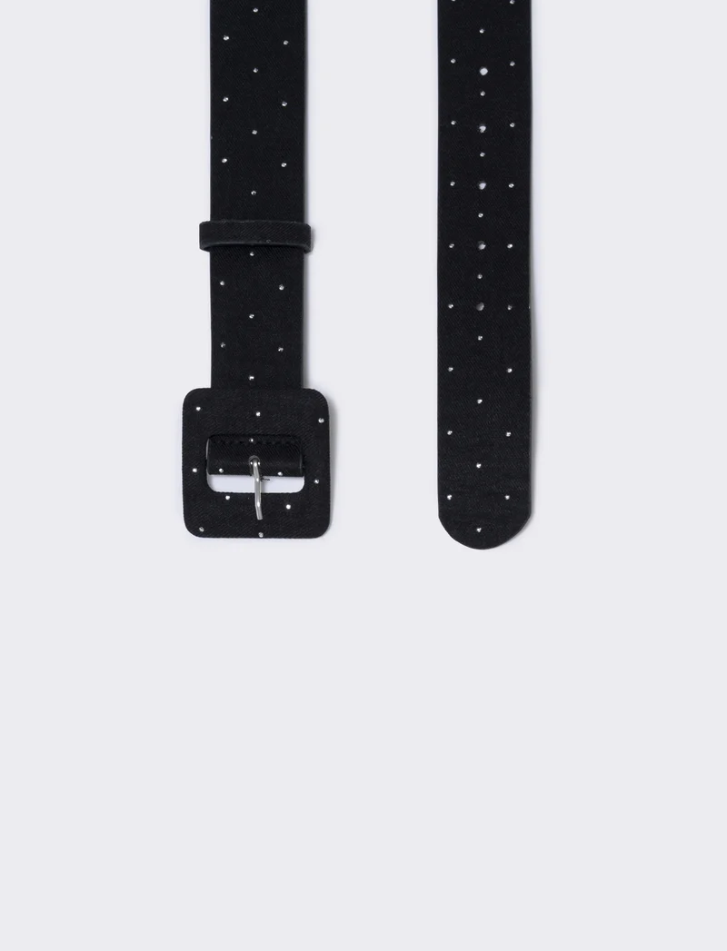 Cintura strass con fibbia quadrata elegante - Nero