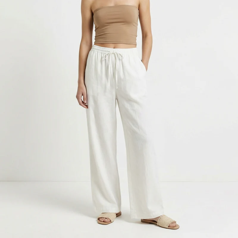 Pantaloni Elasticizzati con Coulisse e Tasche - Bianco