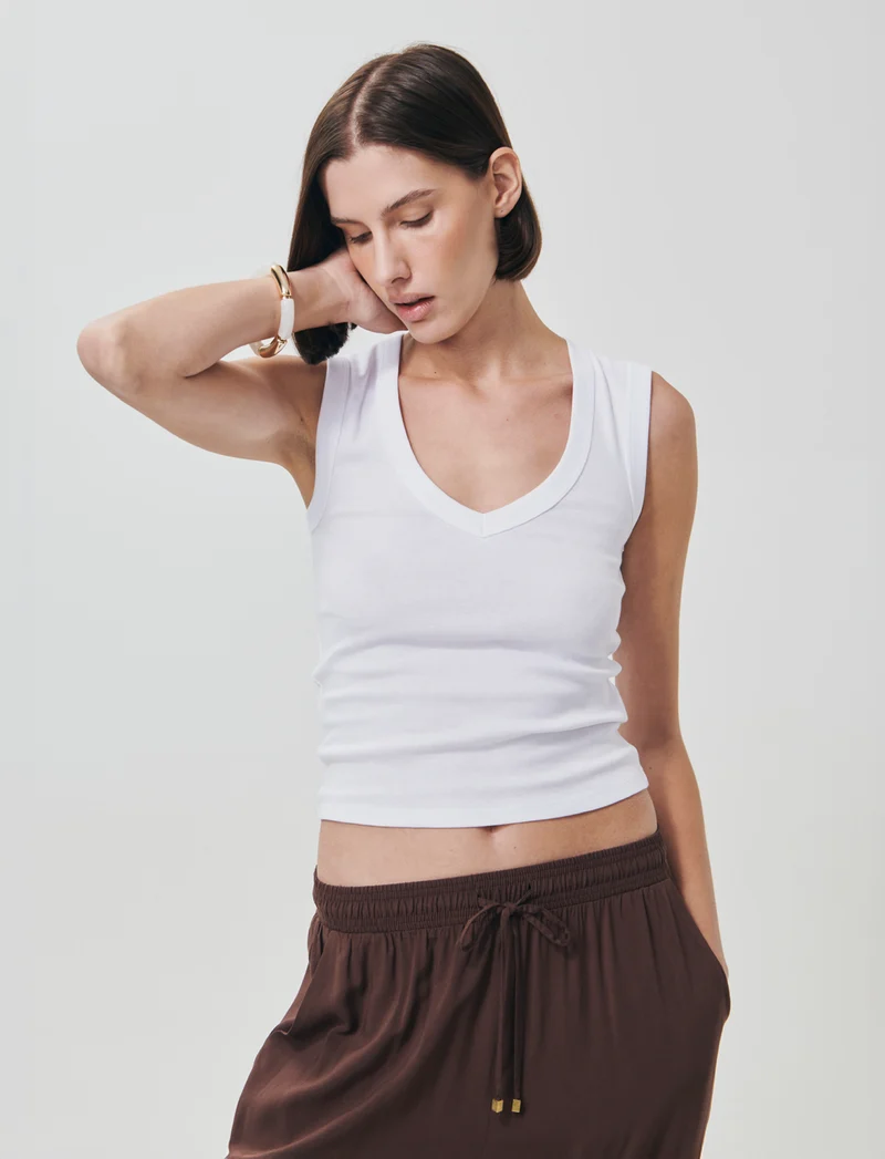 Canotta Basic in Cotone con Scollo V - Bianco