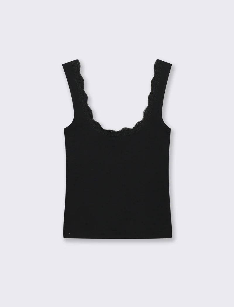 Top in cotone con scollo madonna e fiocco - Nero