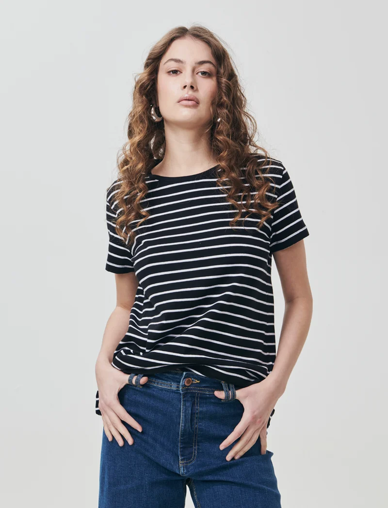 T-Shirt in Cotone Manica Corta Rigata - var 2