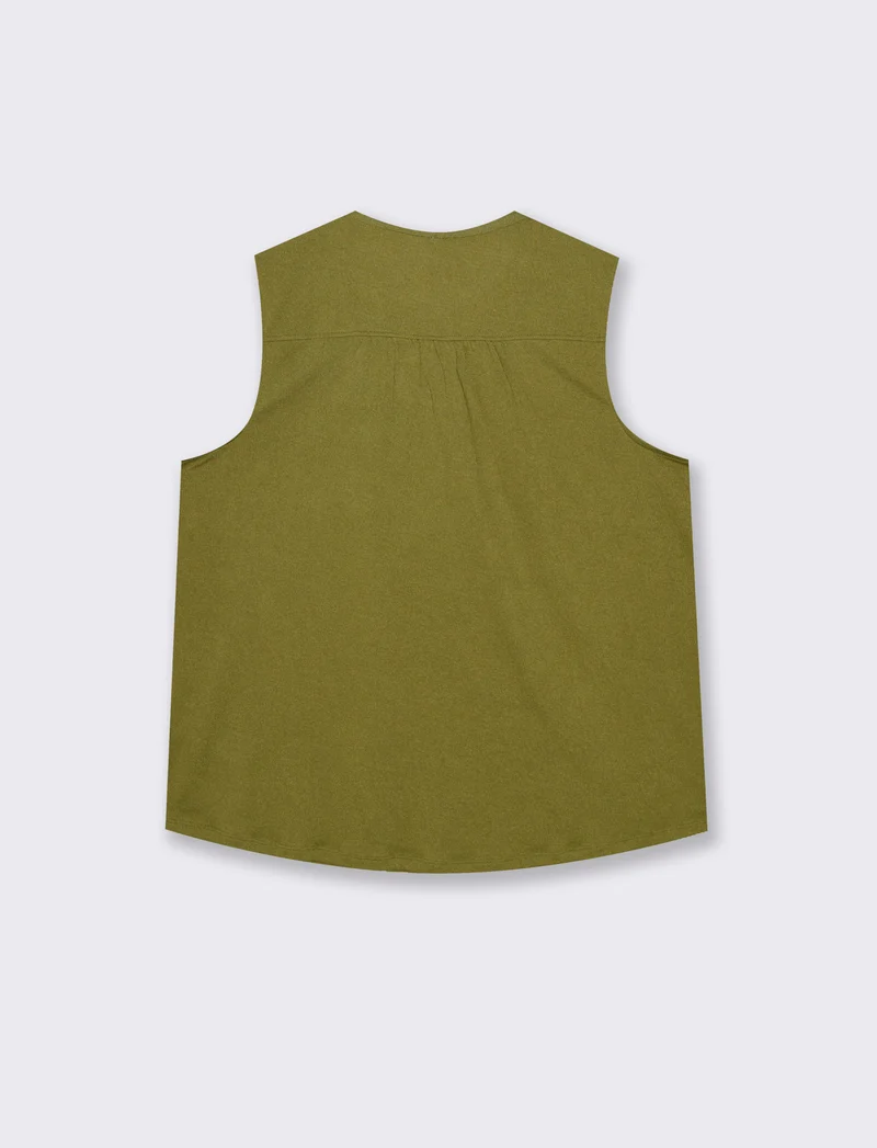 Camicia Giromanica con Scollo a V e Laccetto - Verde abete