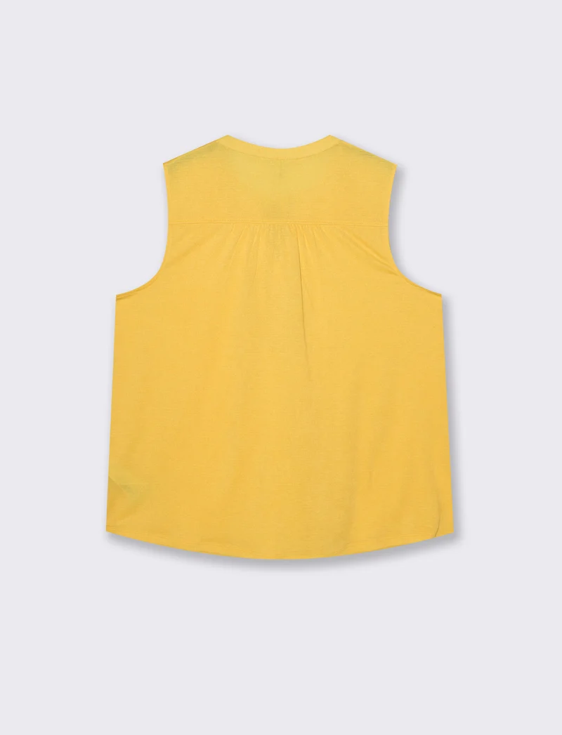 Camicia Giromanica con Scollo a V e Laccetto - Giallo limone
