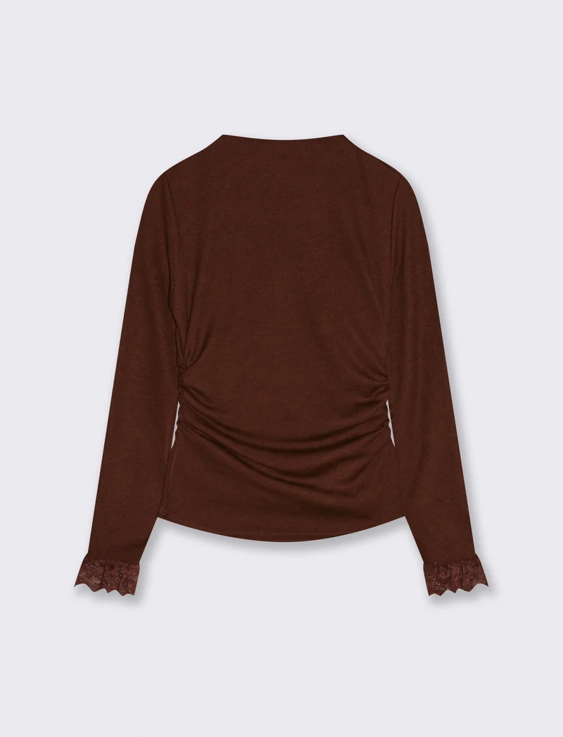 Tshirt manica lunga con pizzo a fondo manica - Moro