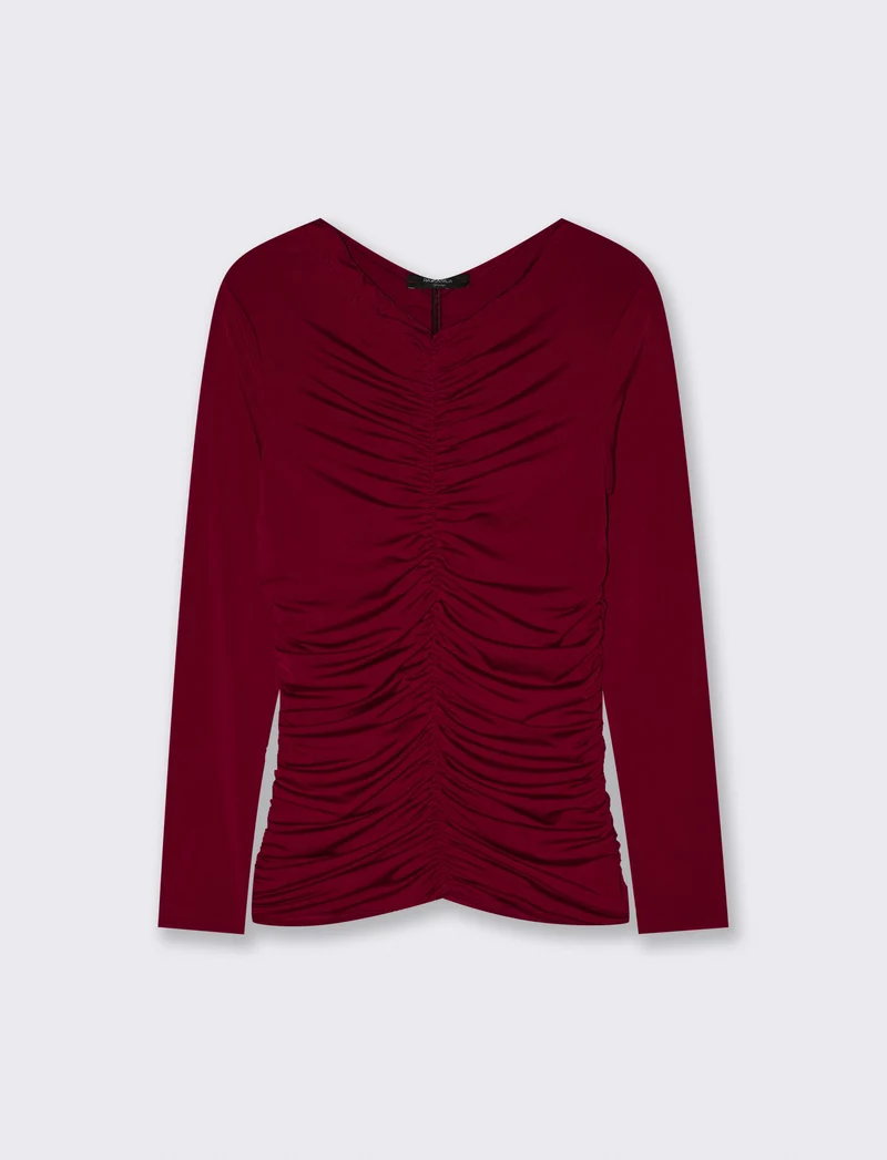 Tshirt elastica manica lunga con arriccio - Bordeaux
