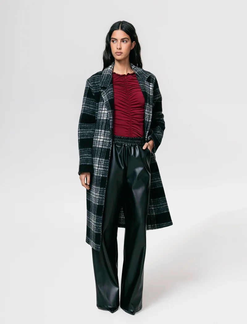 Cappotto over in tessuto a quadro - Nero