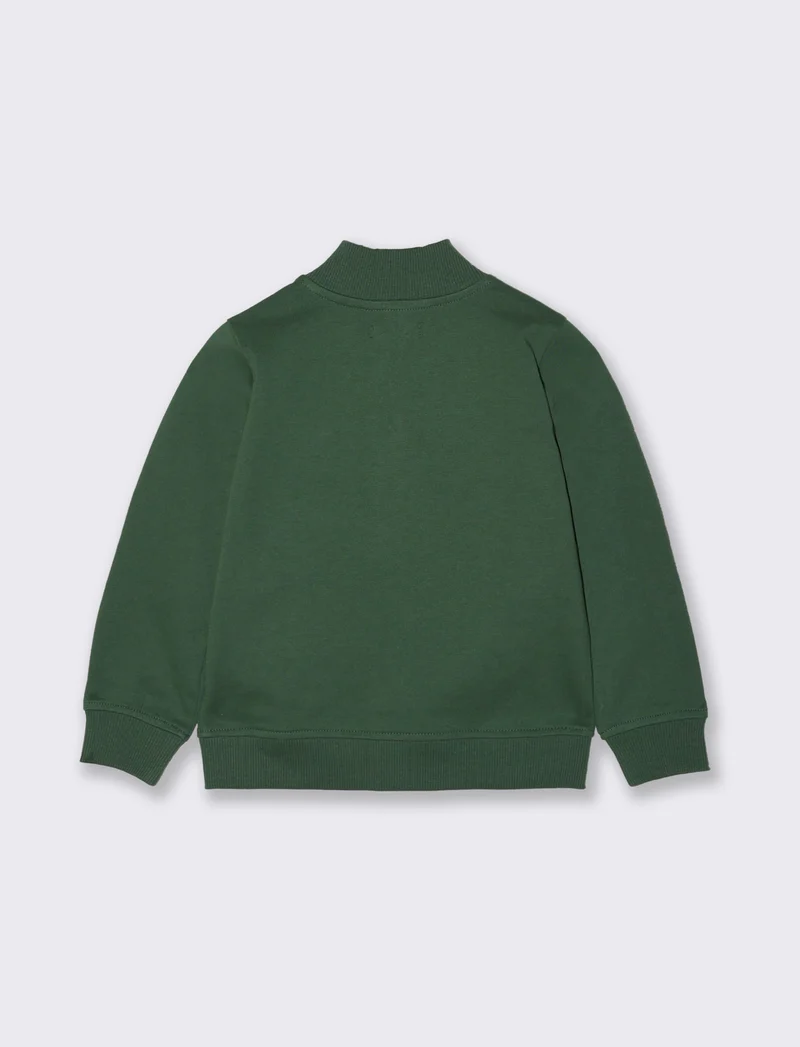 Felpa basica con zip e stampa petto - Verde abete