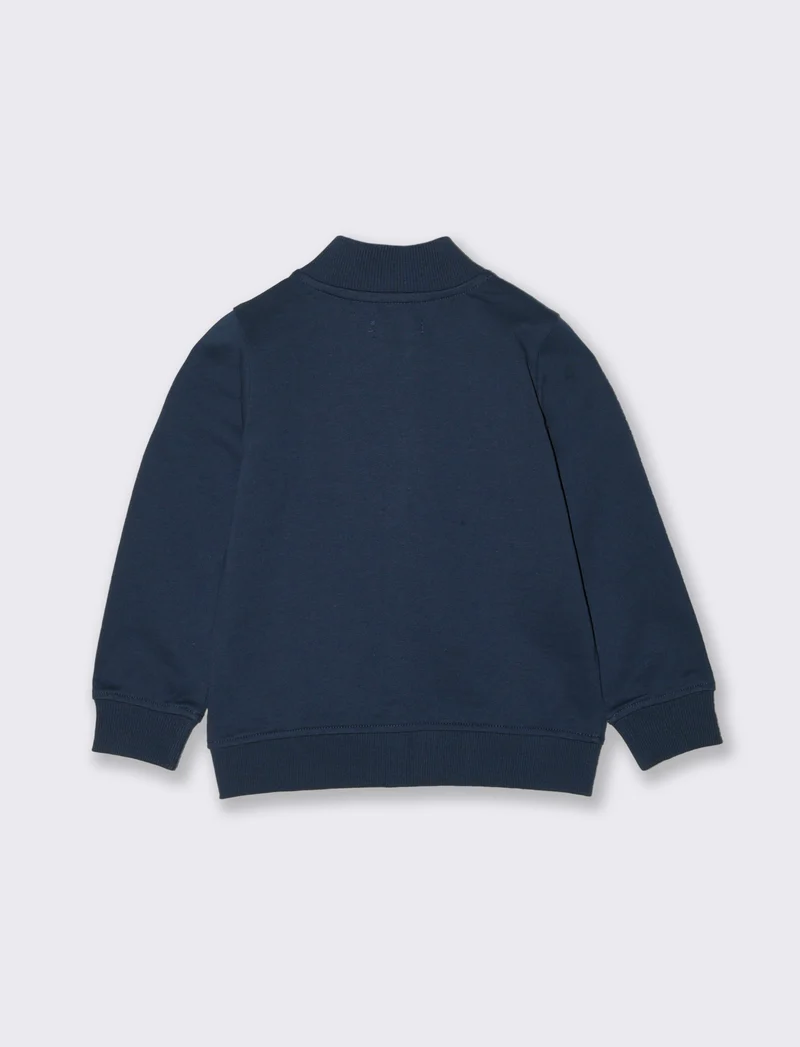 Felpa basica con zip e stampa petto - Blu