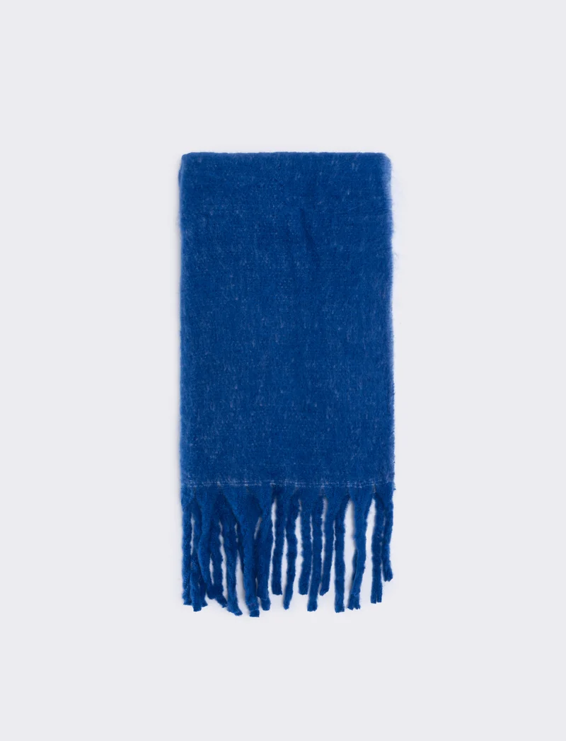 Sciarpa tinta unita con frange - Blu
