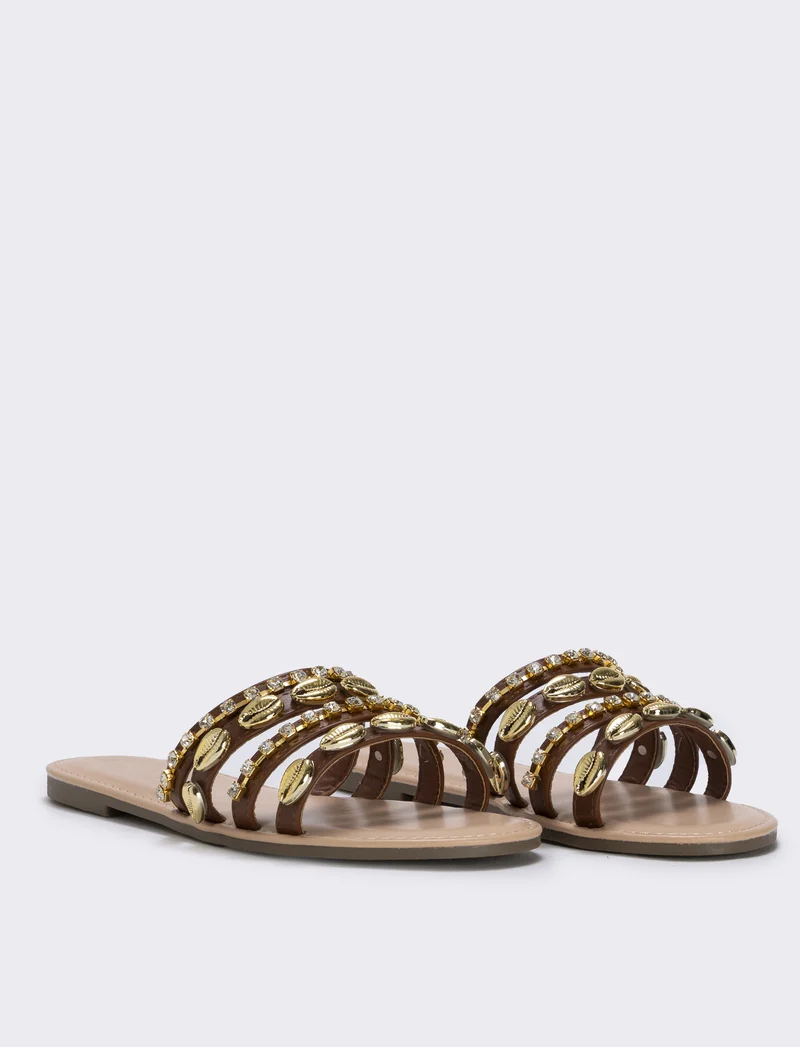 Mule marine da con conchiglie e strass - Marrone