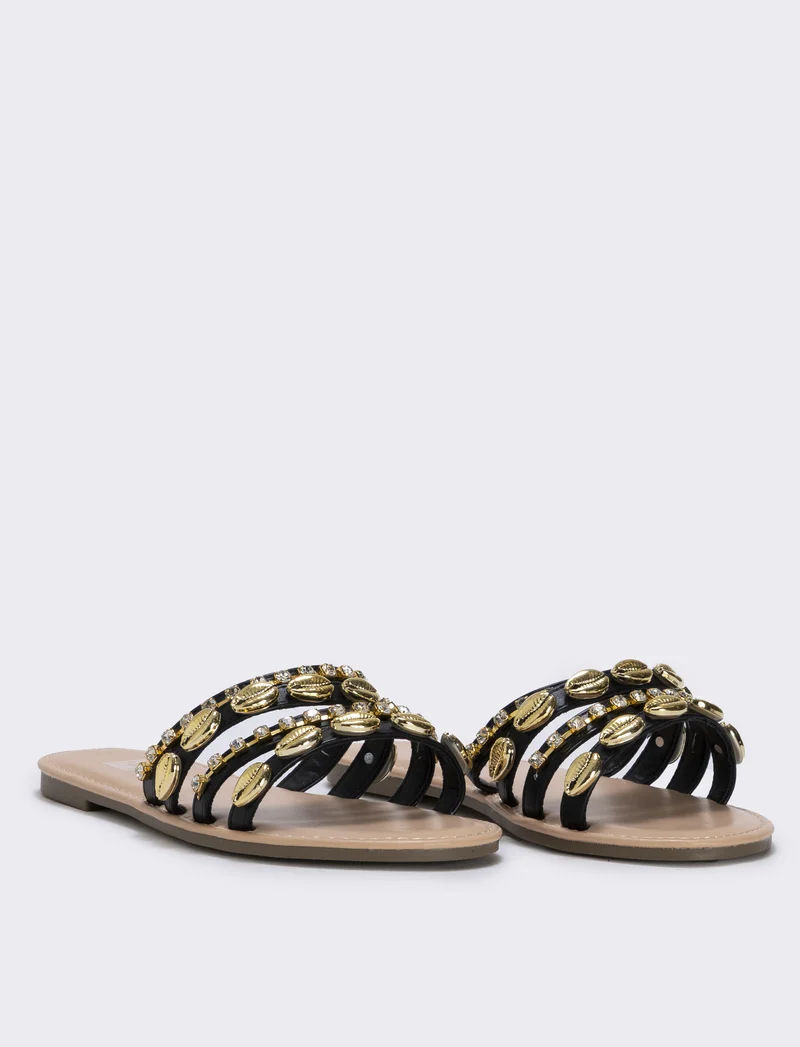 Mule marine da con conchiglie e strass - Nero
