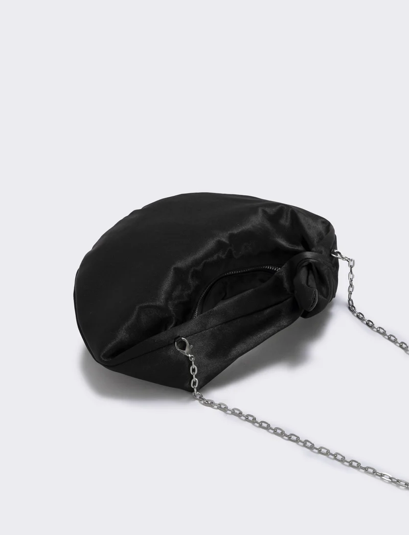 Borsetta satin con nodo e tracollina elegante - Nero