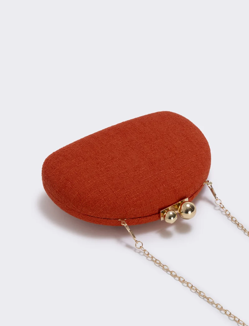 Borsetta clutch rigida mezzaluna in tessuto - Arancio