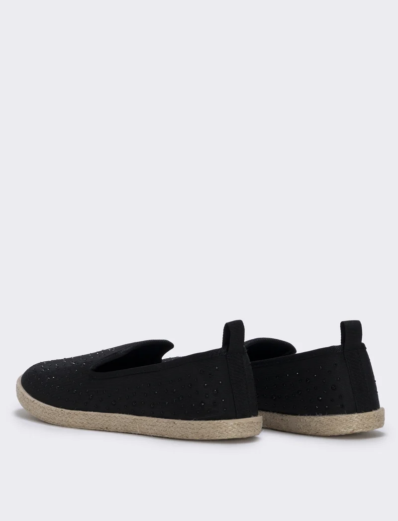 Espadrillas basse in tessuto nero con strass - Nero