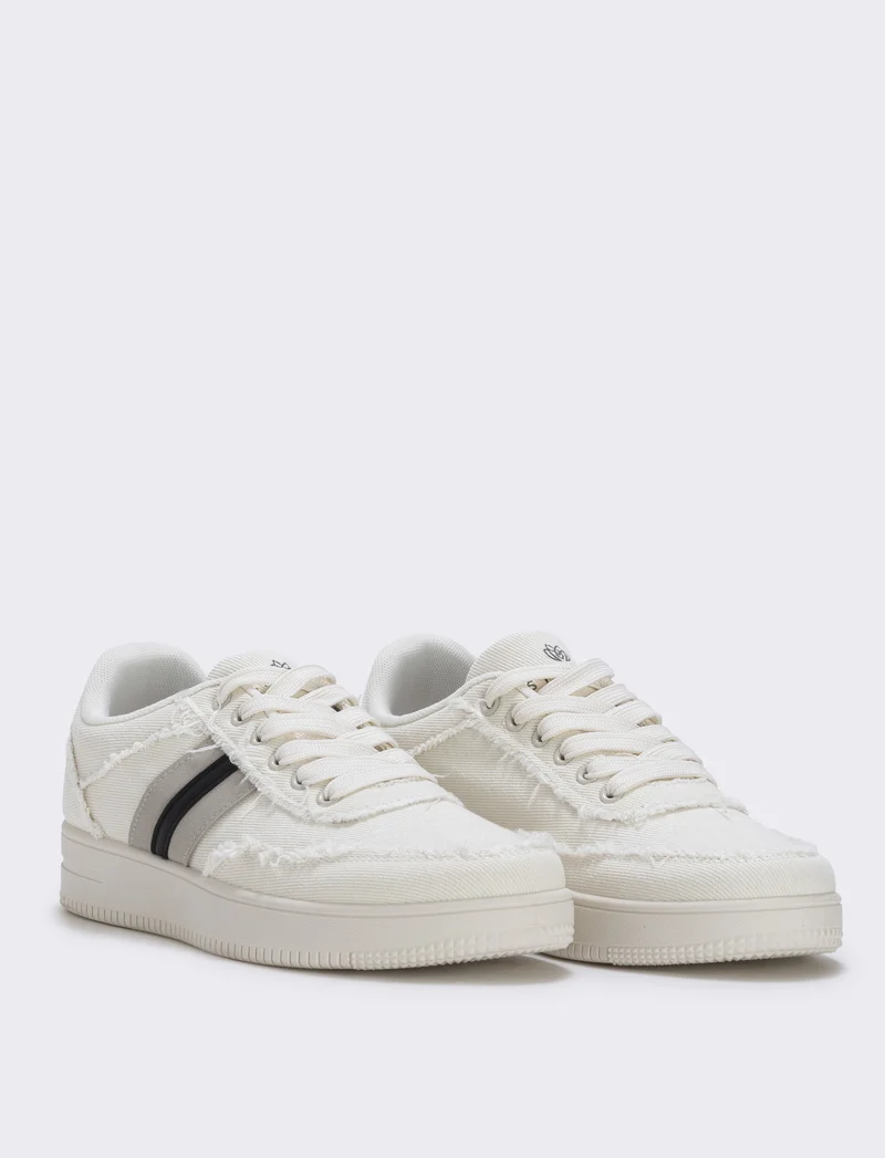 Sneakers bianche in tessuto con contrasto - Beige