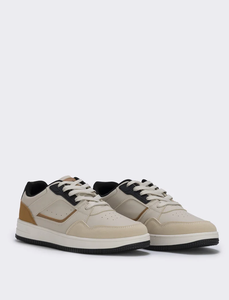 Sneakers beige con riporti a contrasto - Beige