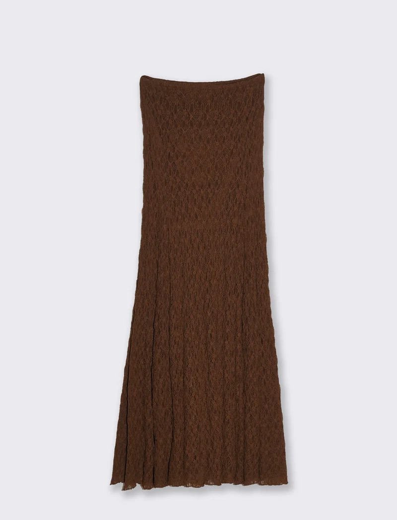Gonna lunga in pizzo con elastico vita - Marrone cioccolato