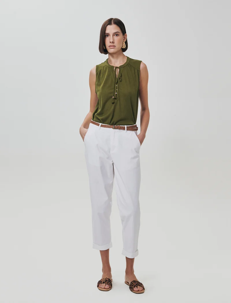 Pantalone con cintura e risvolto elegante - Bianco