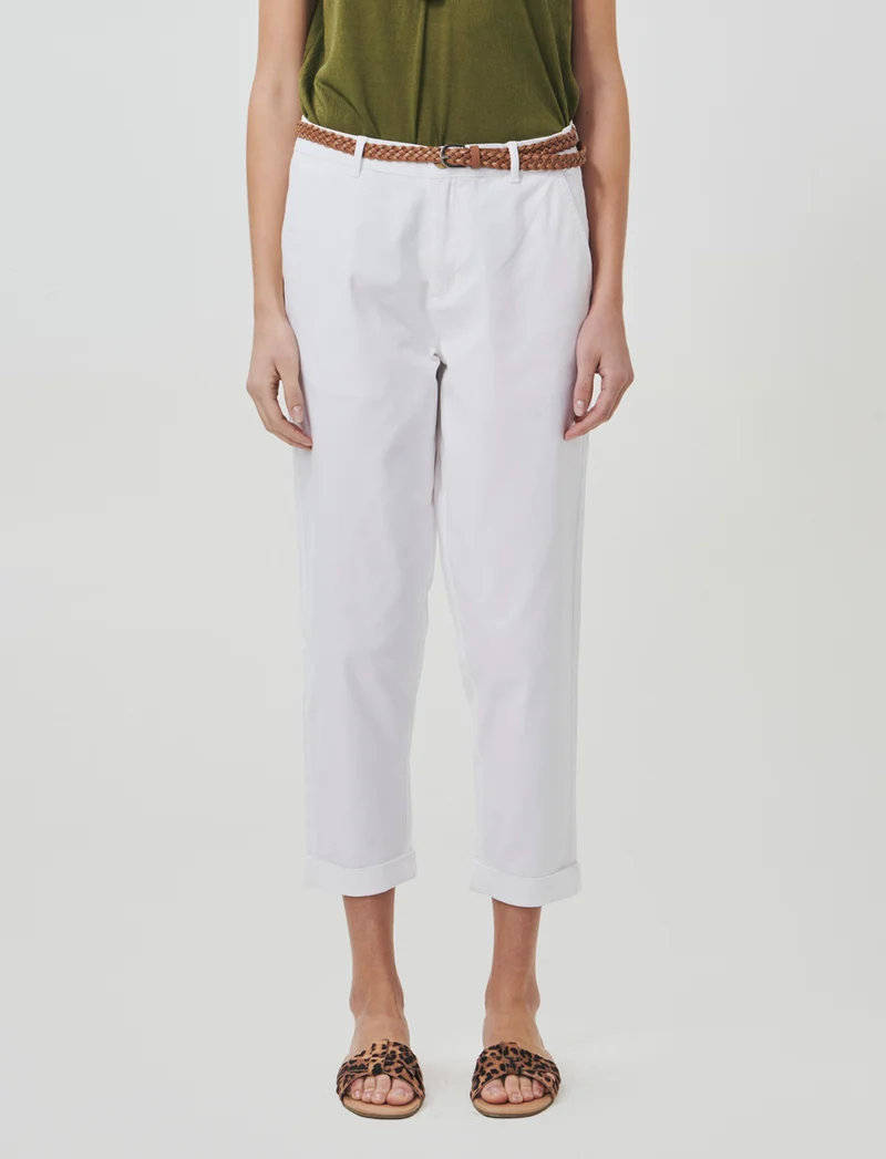 Pantalone con cintura e risvolto elegante - Bianco