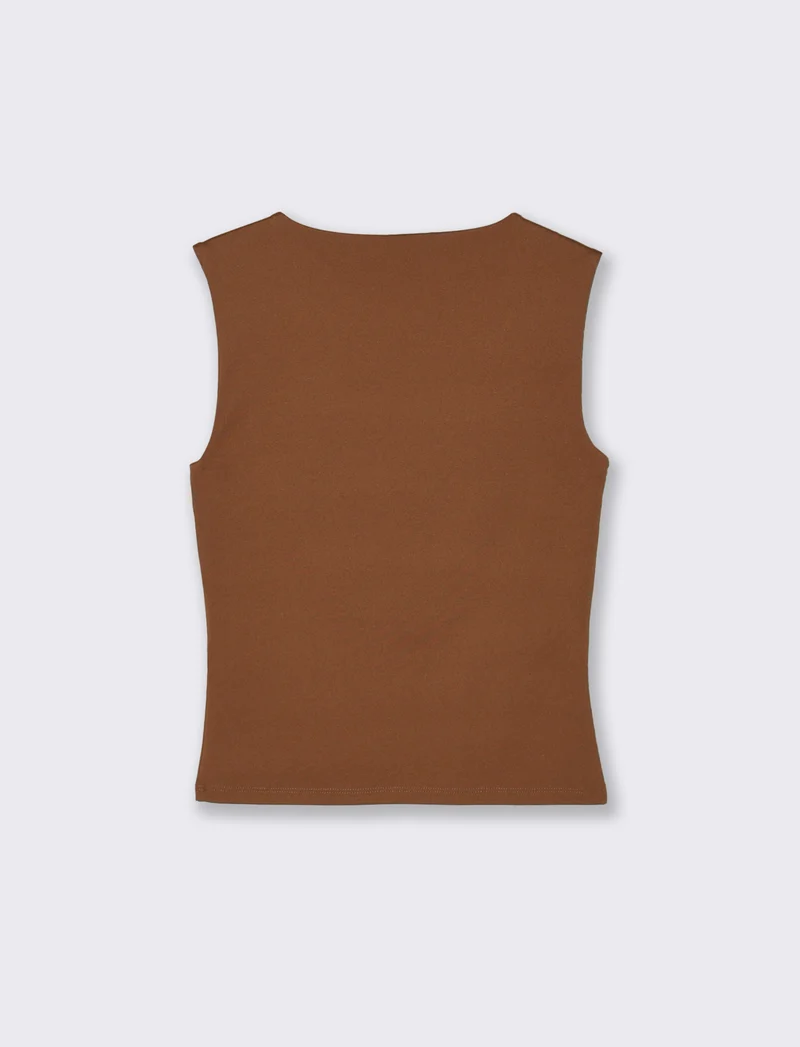 Top asimmetrico con dettaglio gioiello - Marrone tabacco