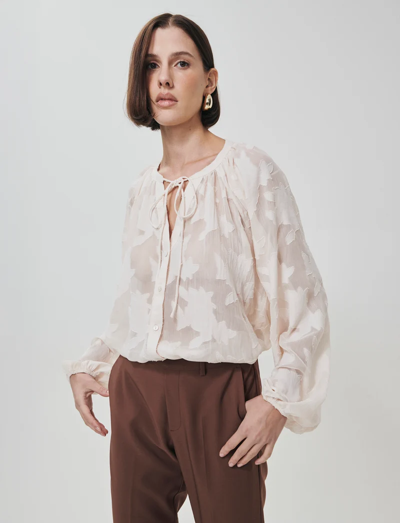Blusa Manica Lunga con Bottoni Madreperla - Avorio