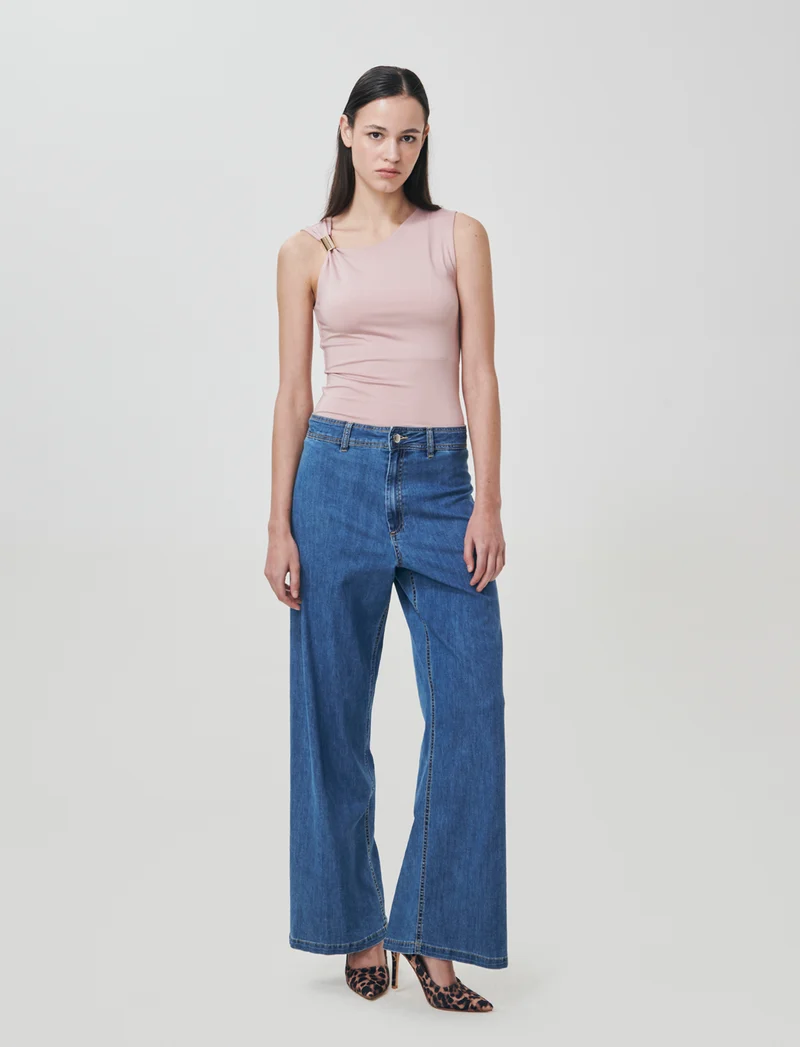 Jeans Gamba Larga con Vita Alta - Denim chiaro