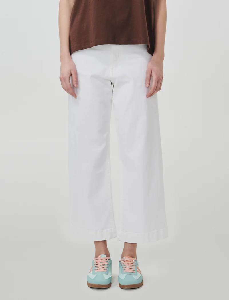 Jeans Gamba Larga Crop - Bianco