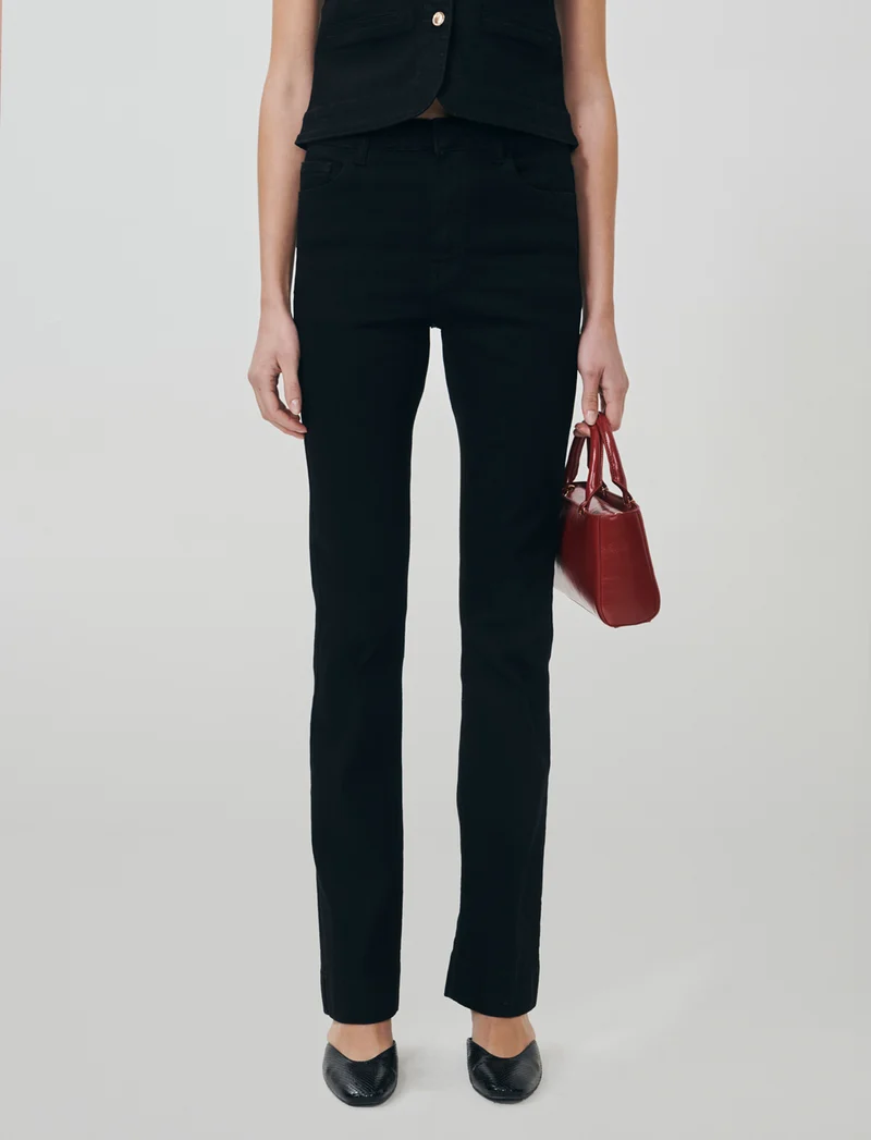 Jeans a Zampa Vita Alta con Tasche - Nero