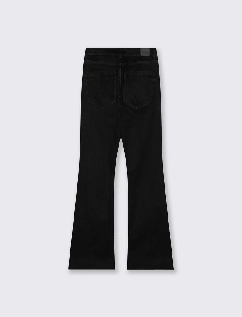 Jeans a Zampa Vita Alta con Tasche - Nero
