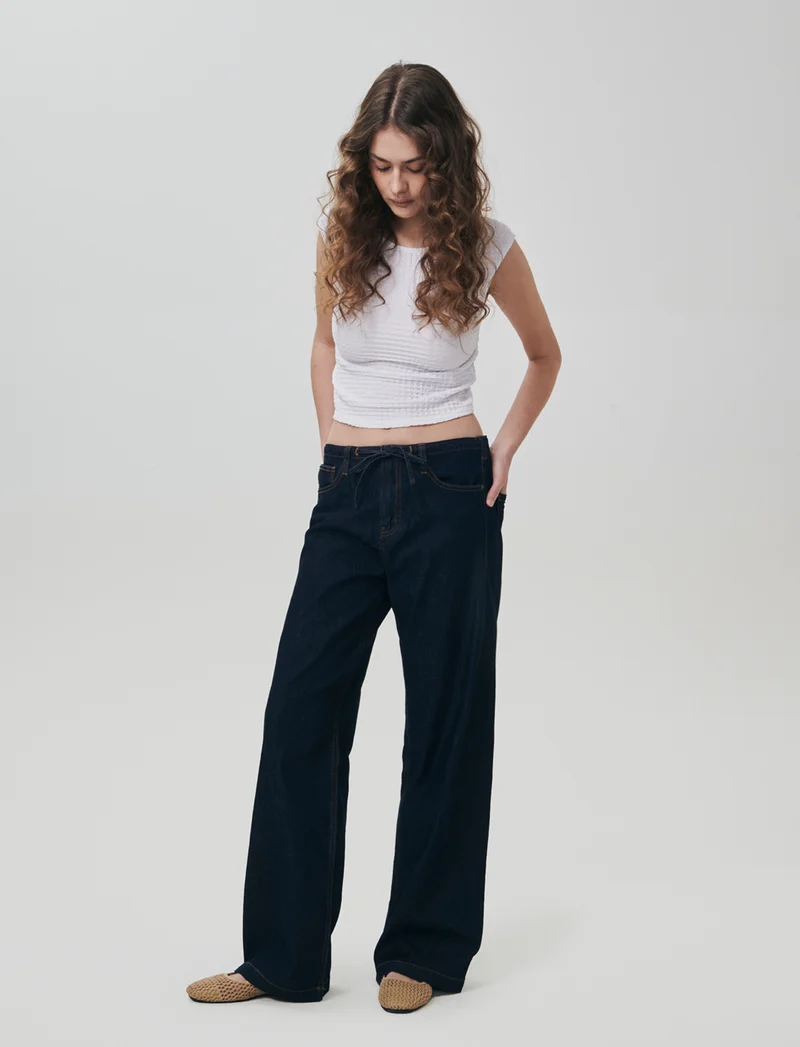 Jeans con Coulisse e Tasche Americane - DENIM SCURO