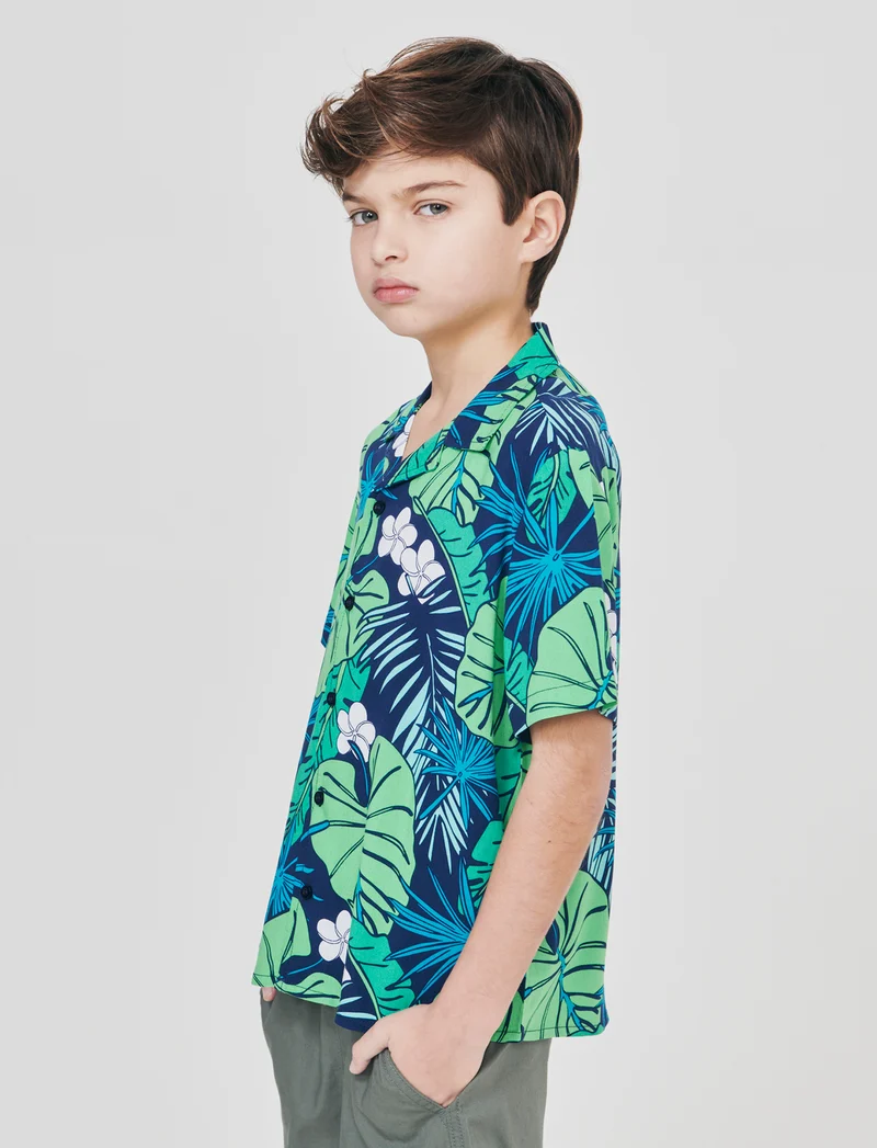 Camicia stampata in viscosa per l'estate - Verde