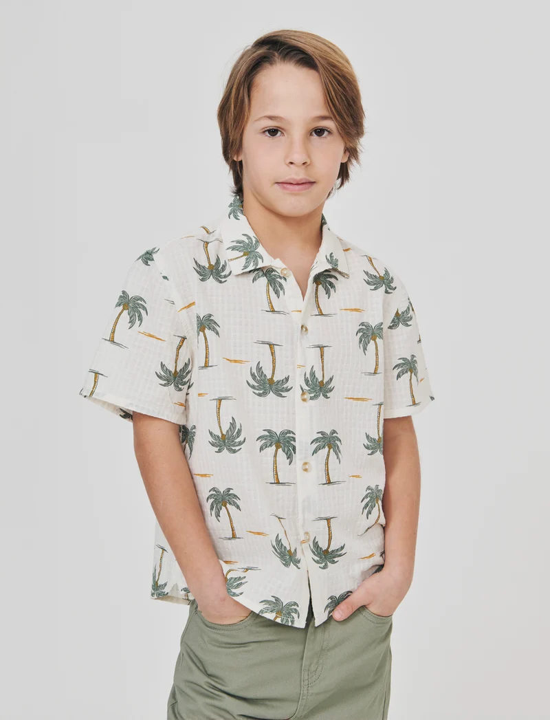 Camicia stampata maniche corte in cotone - Fantasia